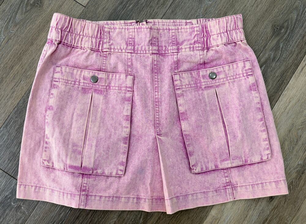 Free People Valley Girl Mini Skirt Pink Acid Wash Cargo NWT Size 8